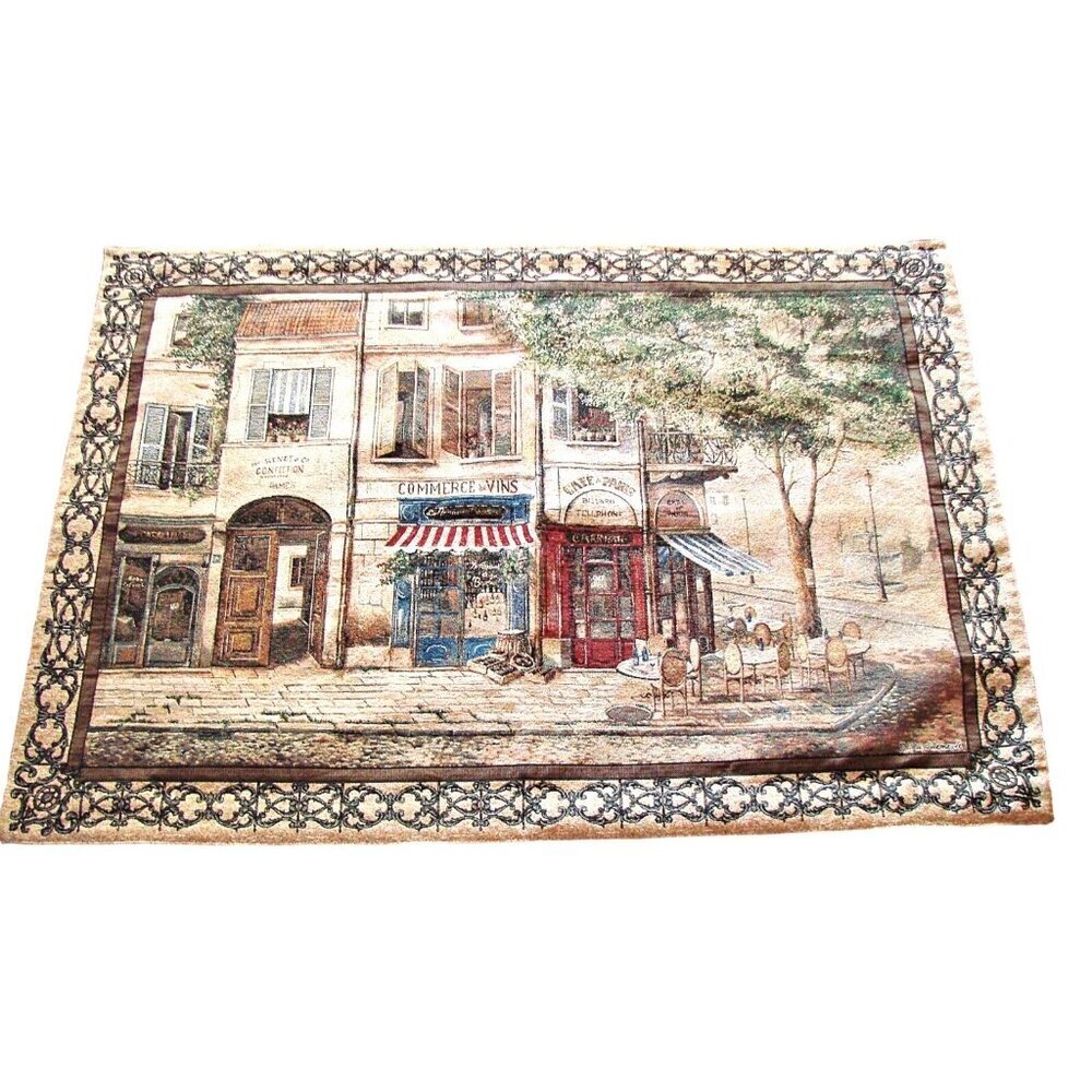 Mohawk Cafe De Paris Tapestry Wall Hanging Decor Art Size 54x38" 2002 Made USA